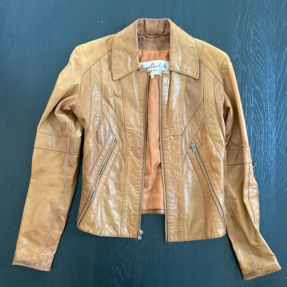 Vintage camel colored leather jacket; size small